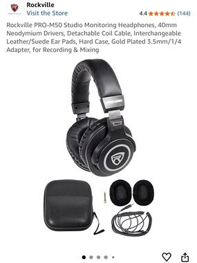 Rockville PRO-M50 Over-Ear Studio Headphones in Black